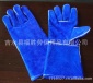 厂家供应订做全里宝蓝色二层皮电焊手套 14寸 电焊全皮手套
